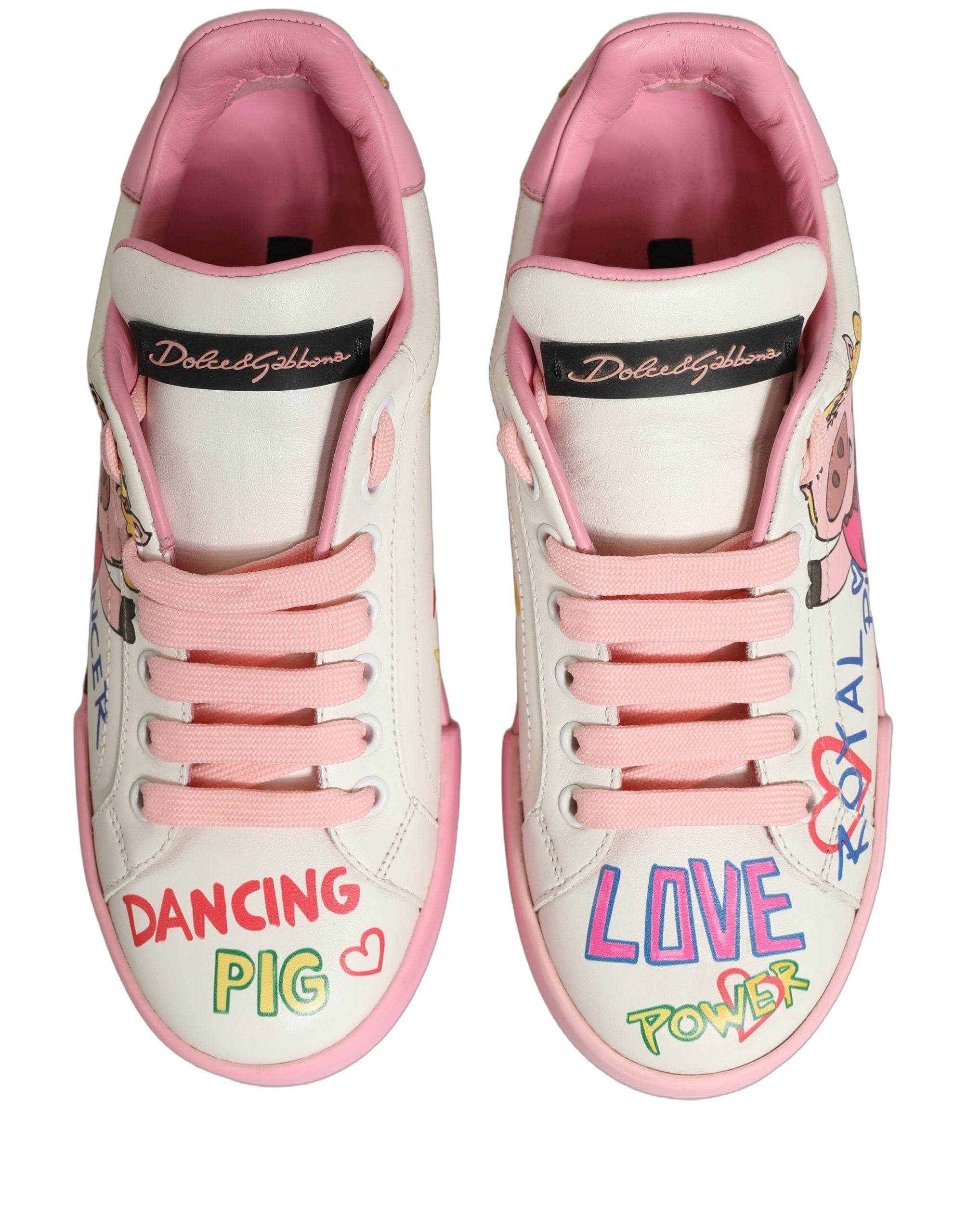 Dolce & Gabbana White Pink Portofino Royal Pig Sneakers Shoes Dolce & Gabbana