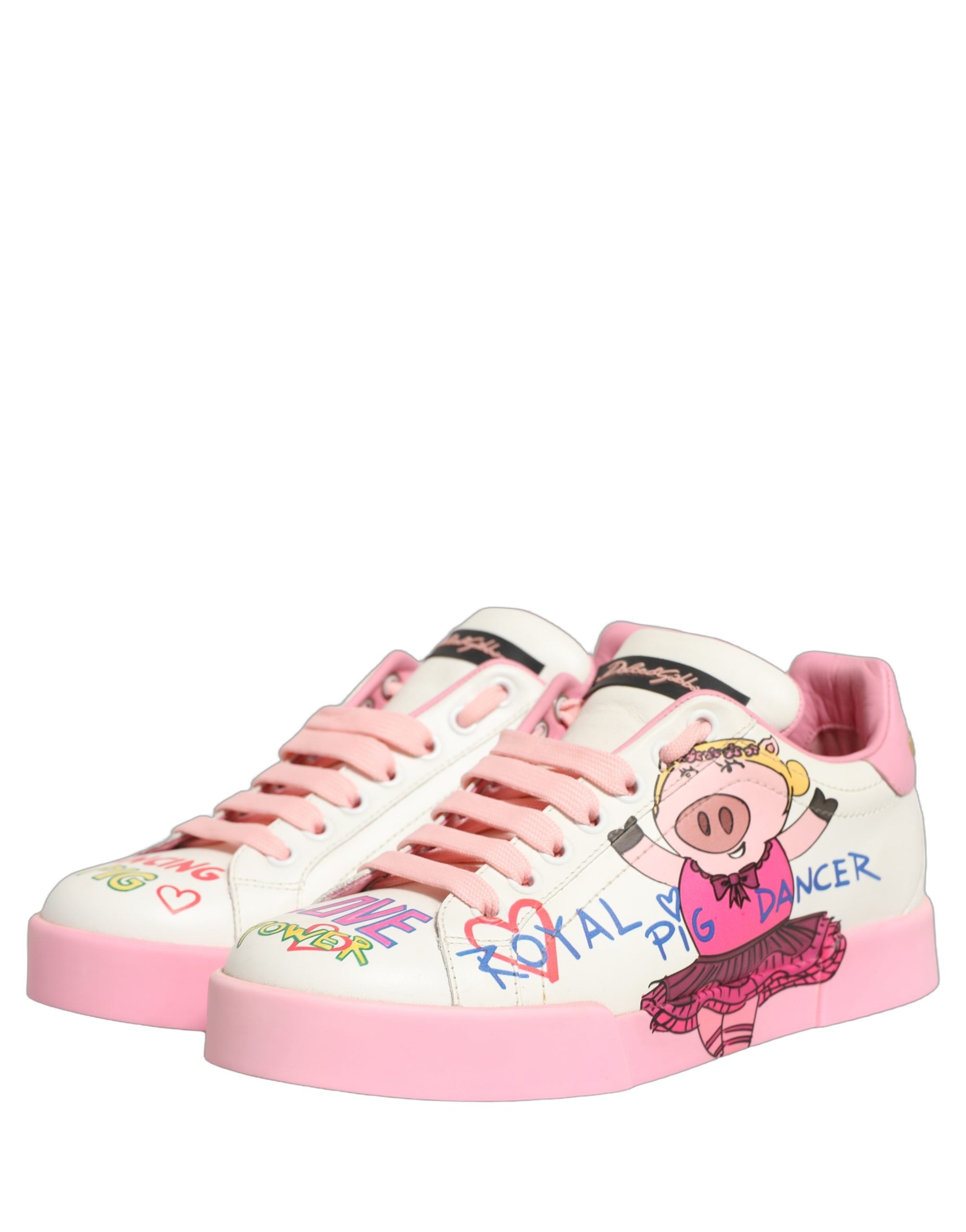 Dolce & Gabbana White Pink Portofino Royal Pig Sneakers Shoes Dolce & Gabbana