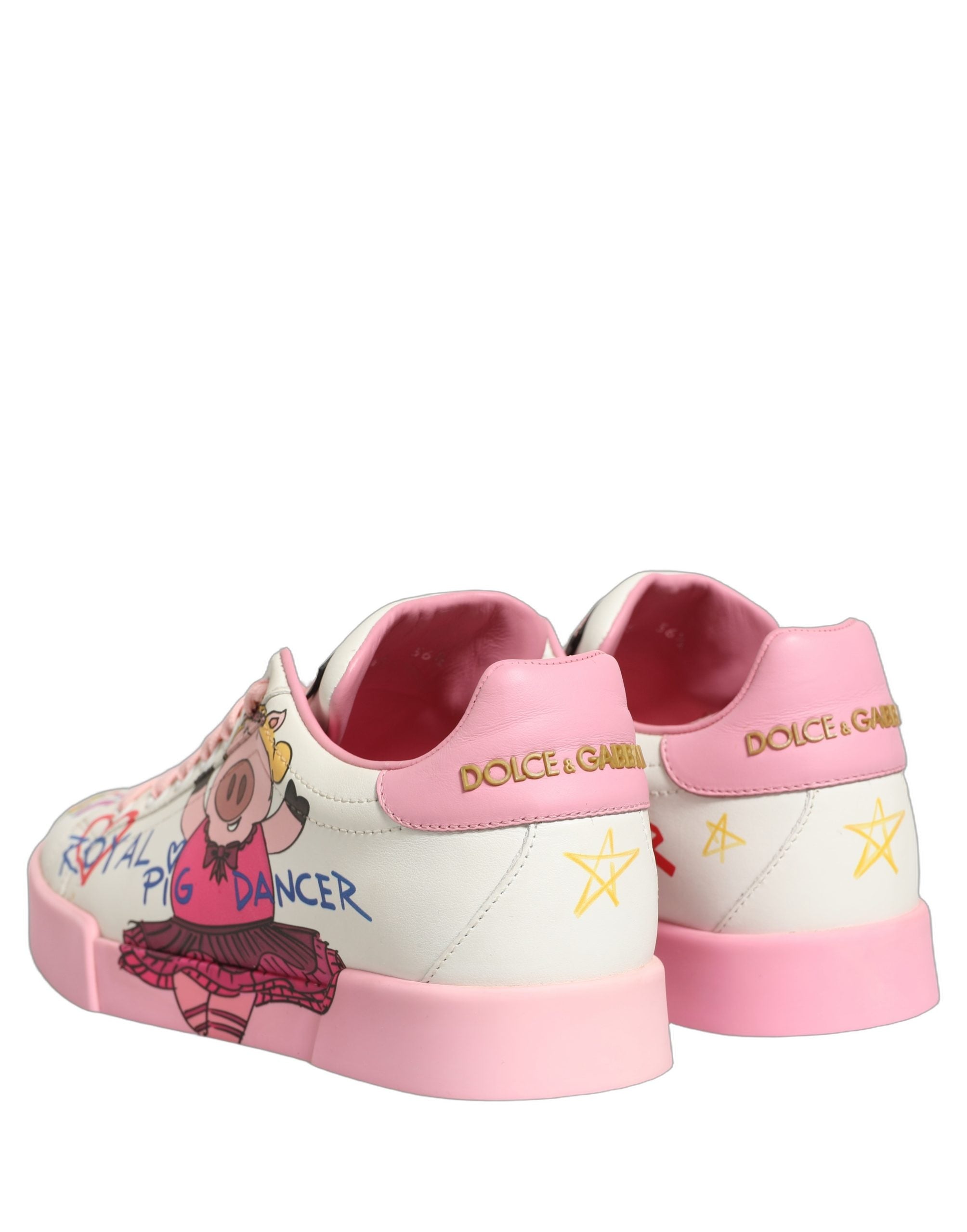 Dolce & Gabbana White Pink Portofino Royal Pig Sneakers Shoes Dolce & Gabbana