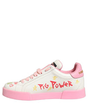 Dolce & Gabbana White Pink Portofino Royal Pig Sneakers Shoes Dolce & Gabbana