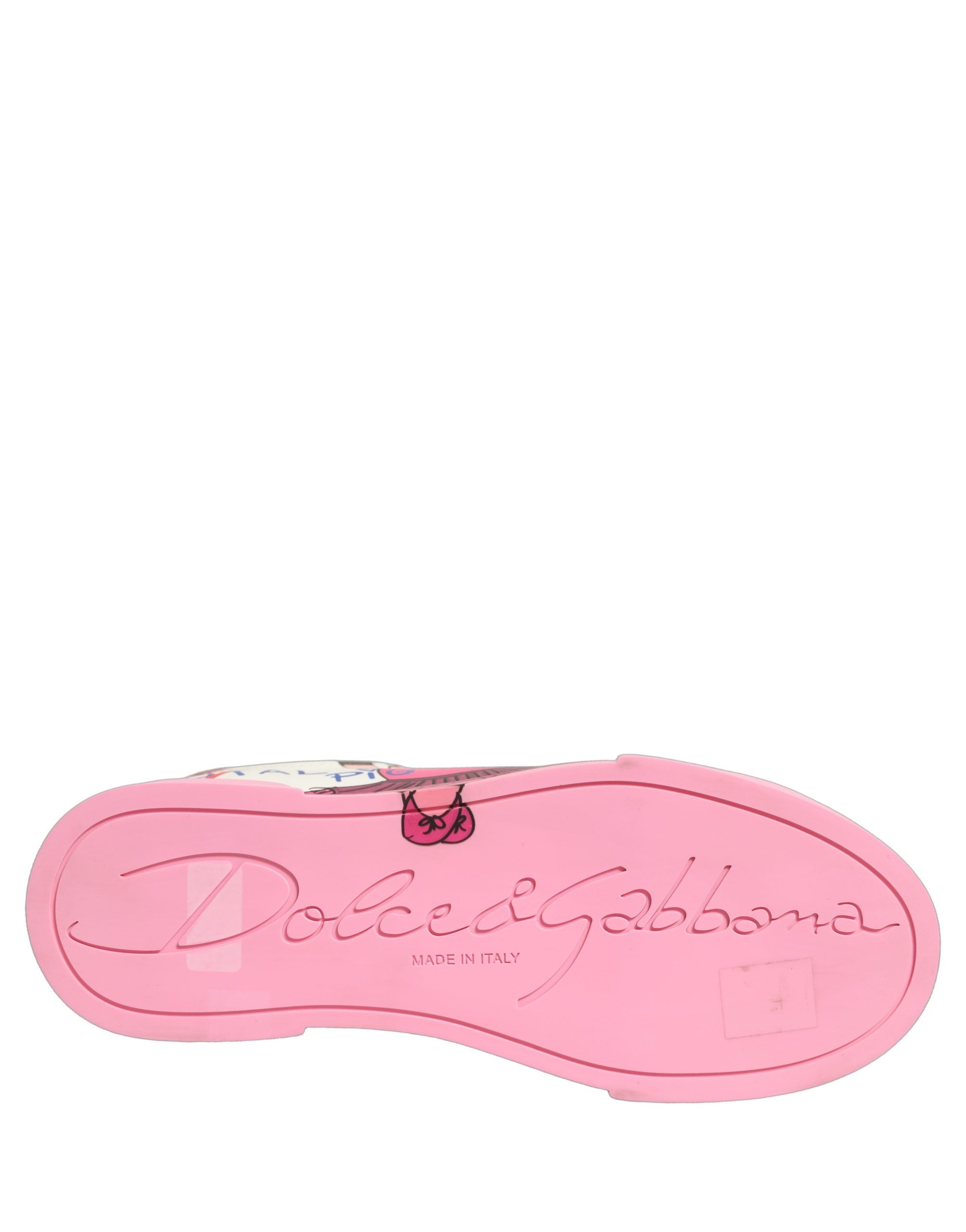 Dolce & Gabbana White Pink Portofino Royal Pig Sneakers Shoes Dolce & Gabbana