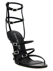 Alexander McQueen Black Lambskin Stiletto Heel Sandals
