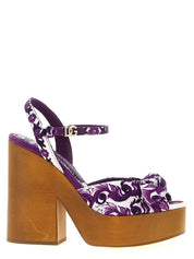 Purple Cotton Stiletto Heel Sandals