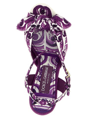 Purple Cotton Stiletto Heel Sandals