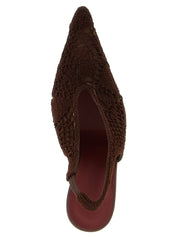 Brown Cotton High Heel Pumps