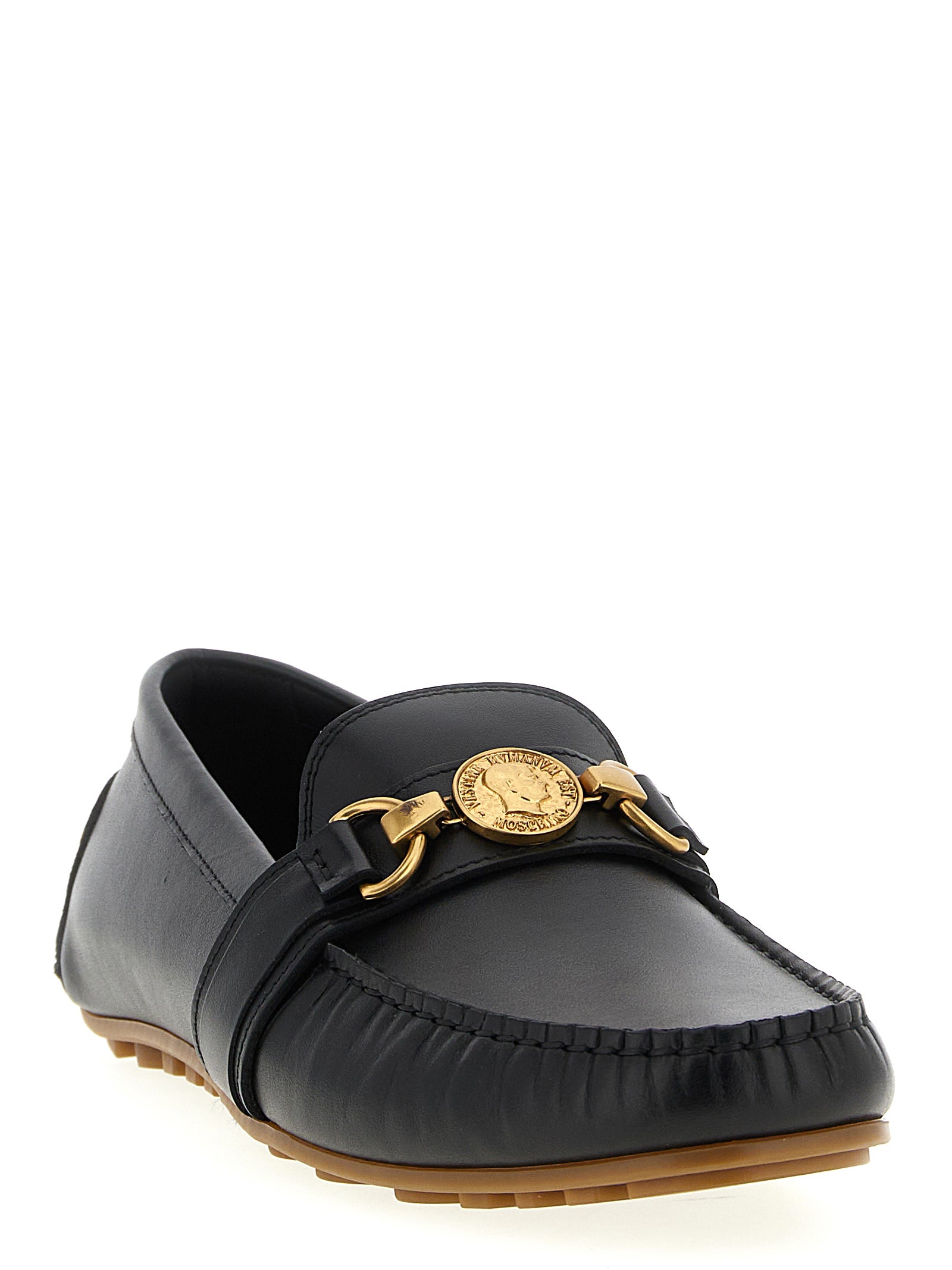 Moschino Black Leather Slip-On Loafers