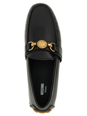 Moschino Black Leather Slip-On Loafers