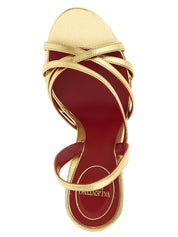 Gold Lambskin Stiletto Heel Sandals