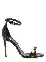Black Leather Stiletto Heel Sandals