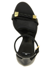 Black Leather Stiletto Heel Sandals
