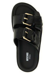 Moschino Black Calfskin Slides