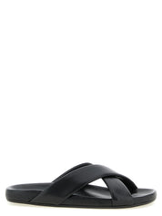 Black Lamb Leather Slides