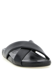 Black Lamb Leather Slides