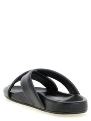 Black Lamb Leather Slides