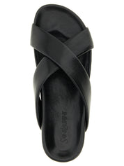 Black Lamb Leather Slides