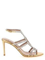 Gold Lamb Leather Stiletto Heel Sandals