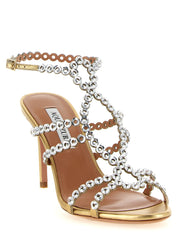 Gold Lamb Leather Stiletto Heel Sandals