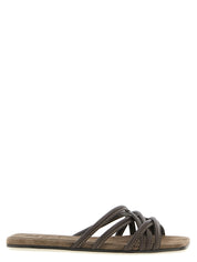 Brunello Cucinelli Brown Lamb Leather Slides