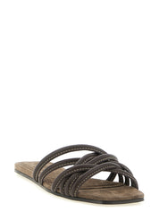 Brunello Cucinelli Brown Lamb Leather Slides