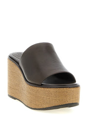 Brunello Cucinelli Brown Calfskin Wedge Sandals
