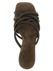 Brunello Cucinelli Brown Leather Stiletto Heel Sandals