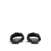 Black Lamb Leather Flat Sandals