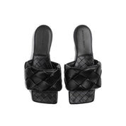 Black Lamb Leather Flat Sandals
