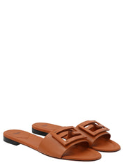 Fendi Brown Lamb Leather Slides