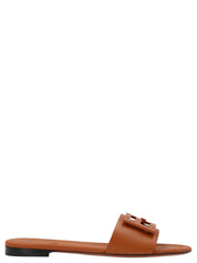 Fendi Brown Lamb Leather Slides