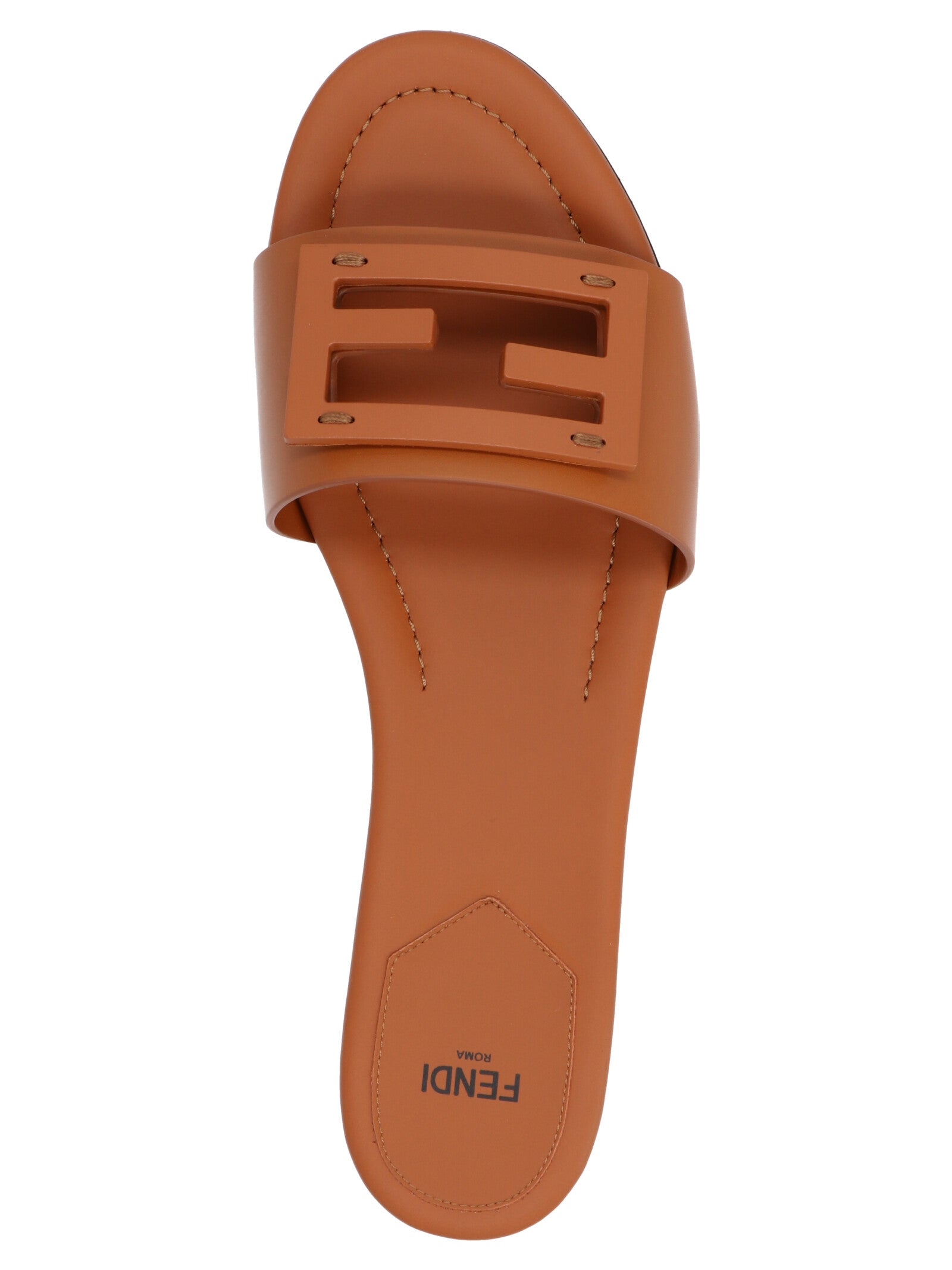 Fendi Brown Lamb Leather Slides