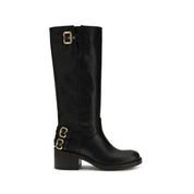 Black Calf Leather Bos Taurus Flat Boots