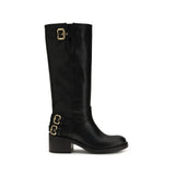 Black Calf Leather Bos Taurus Flat Boots