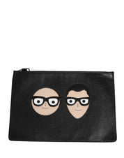 Dolce & Gabbana Black #DGFamily Embellished Leather Clutch Borse Bag