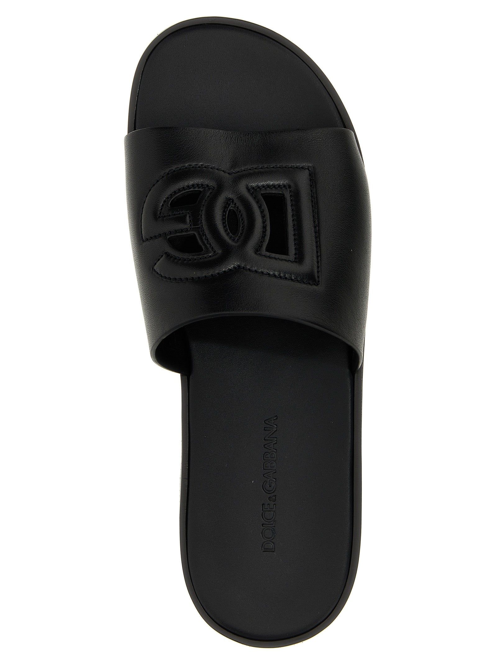 Black Leather Slides