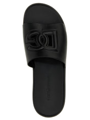 Black Leather Slides