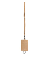 Dolce & Gabbana Beige Leather Logo Embossed Lanyard Card Holder Wallet