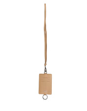 Dolce & Gabbana Beige Leather Logo Embossed Lanyard Card Holder Wallet