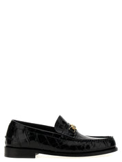 Black Velvet Leather Slip-On Loafers