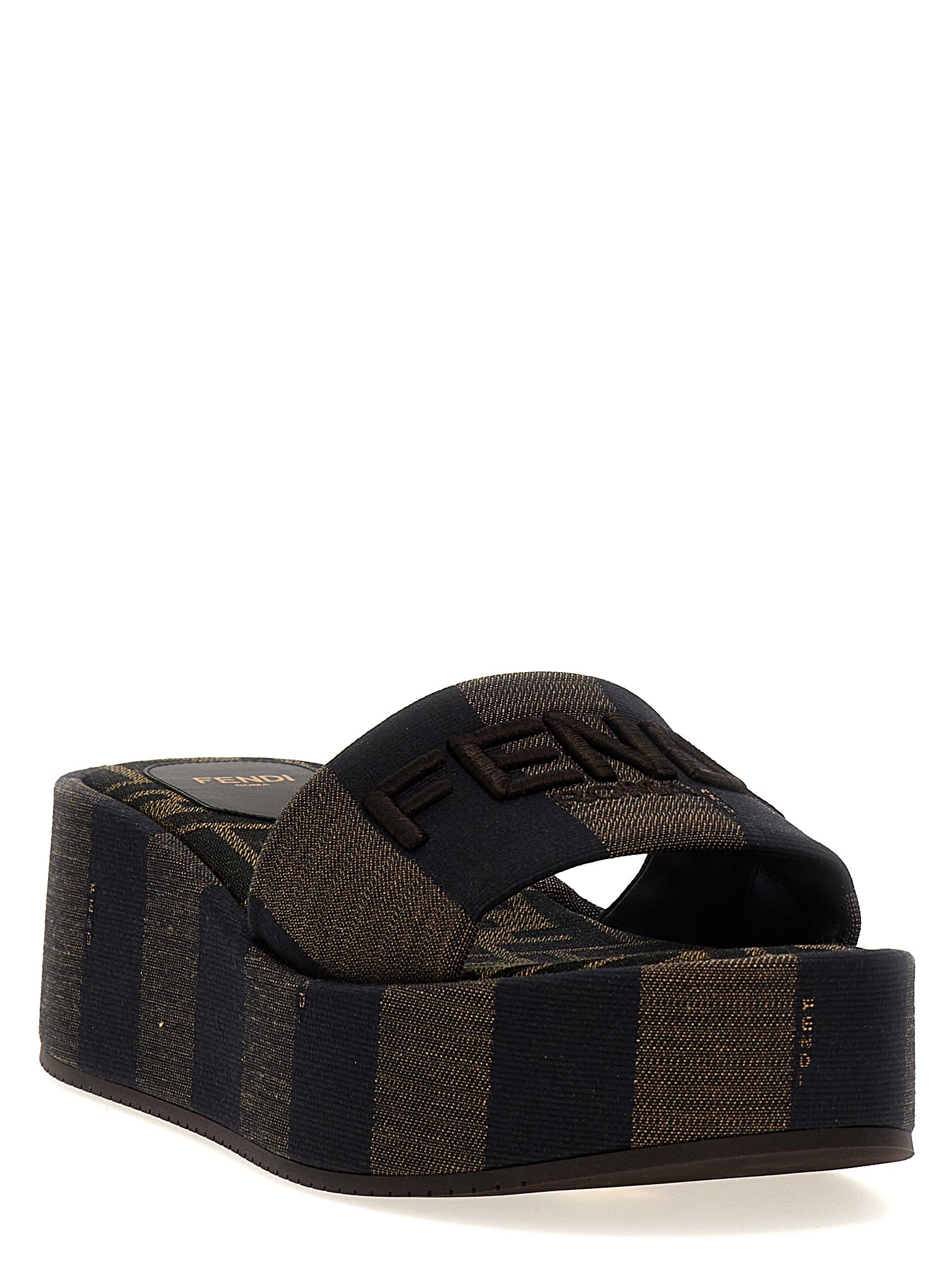 Fendi Brown Cotton Slides