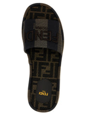 Fendi Brown Cotton Slides