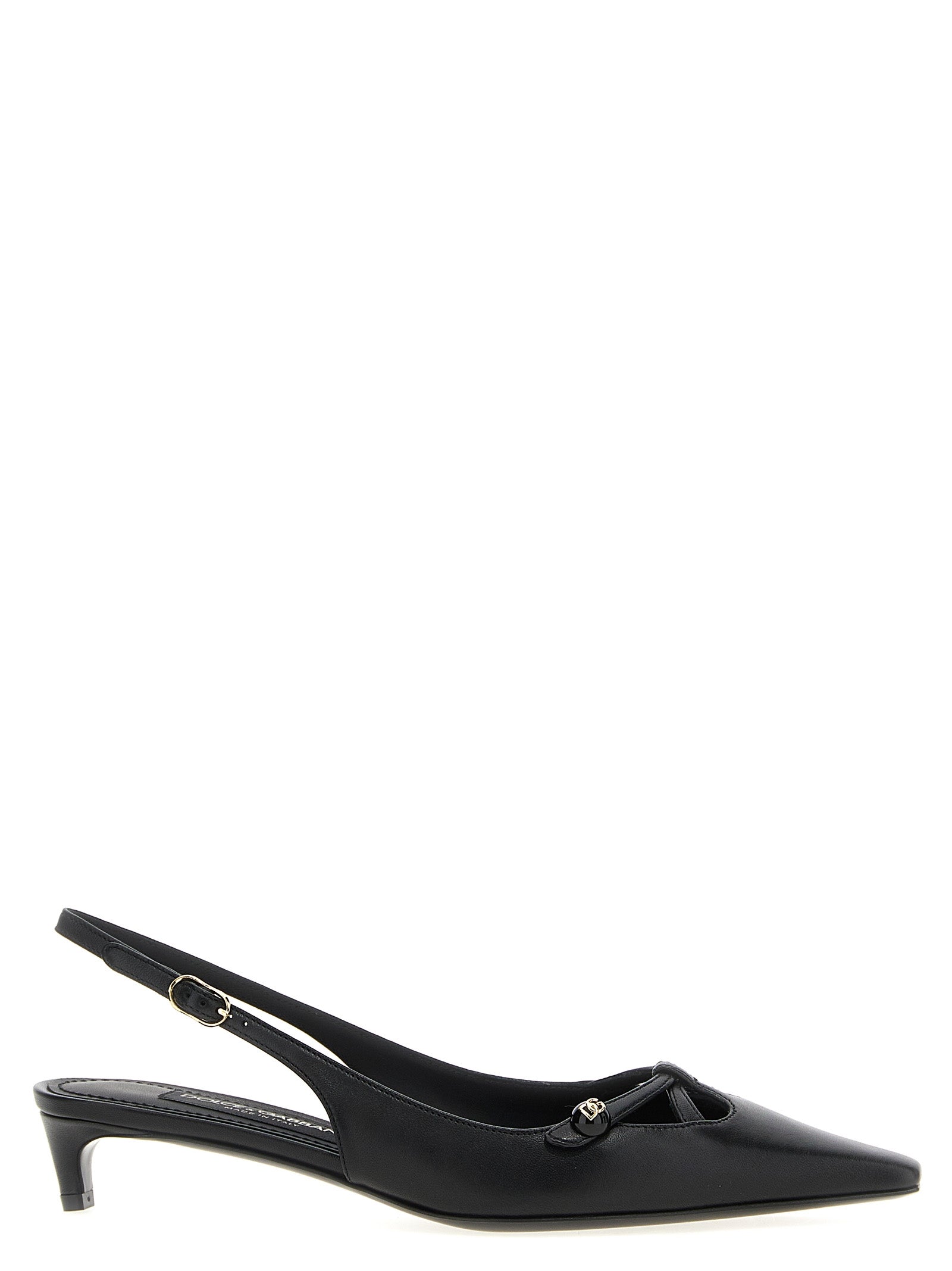 Black Lamb Leather Mid Heel Pumps