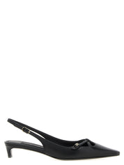 Black Lamb Leather Mid Heel Pumps