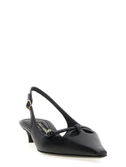 Black Lamb Leather Mid Heel Pumps