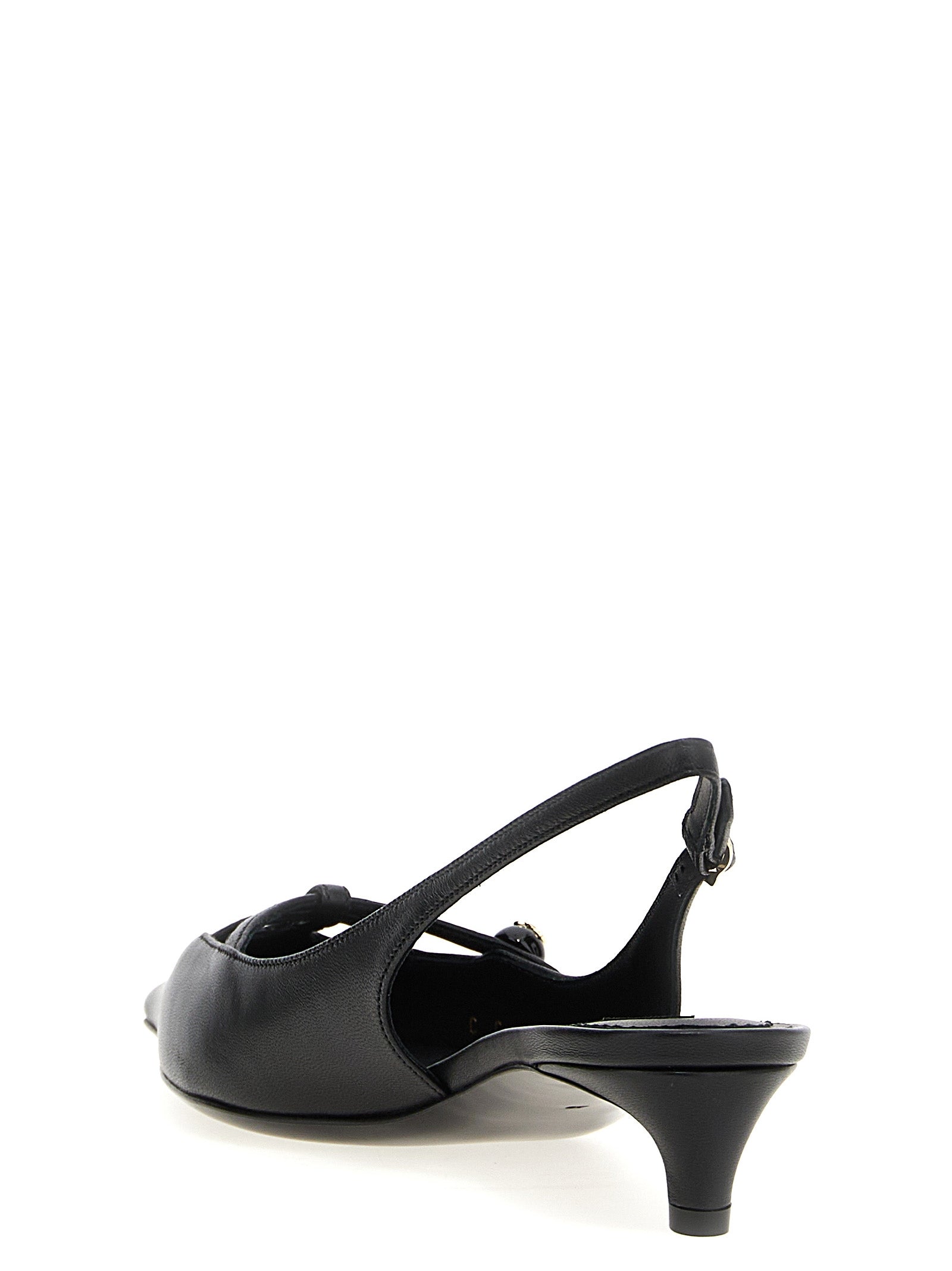 Black Lamb Leather Mid Heel Pumps