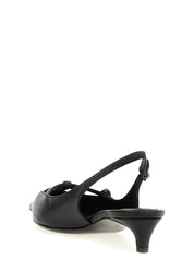 Black Lamb Leather Mid Heel Pumps