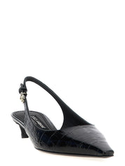 Dolce & Gabbana Black Calfskin Mid Heel Pumps