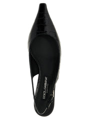 Dolce & Gabbana Black Calfskin Mid Heel Pumps
