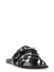 Black Lamb Leather Slides