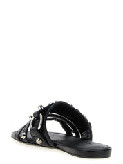 Black Lamb Leather Slides