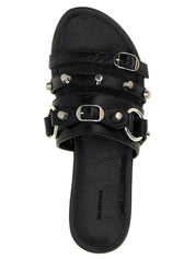 Black Lamb Leather Slides